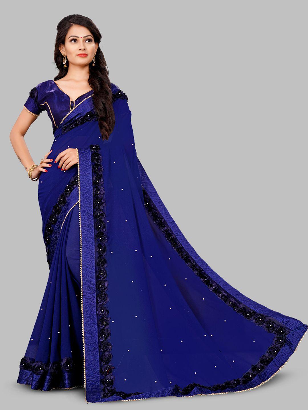 n n enterprise blue & black embellished poly georgette leheriya saree