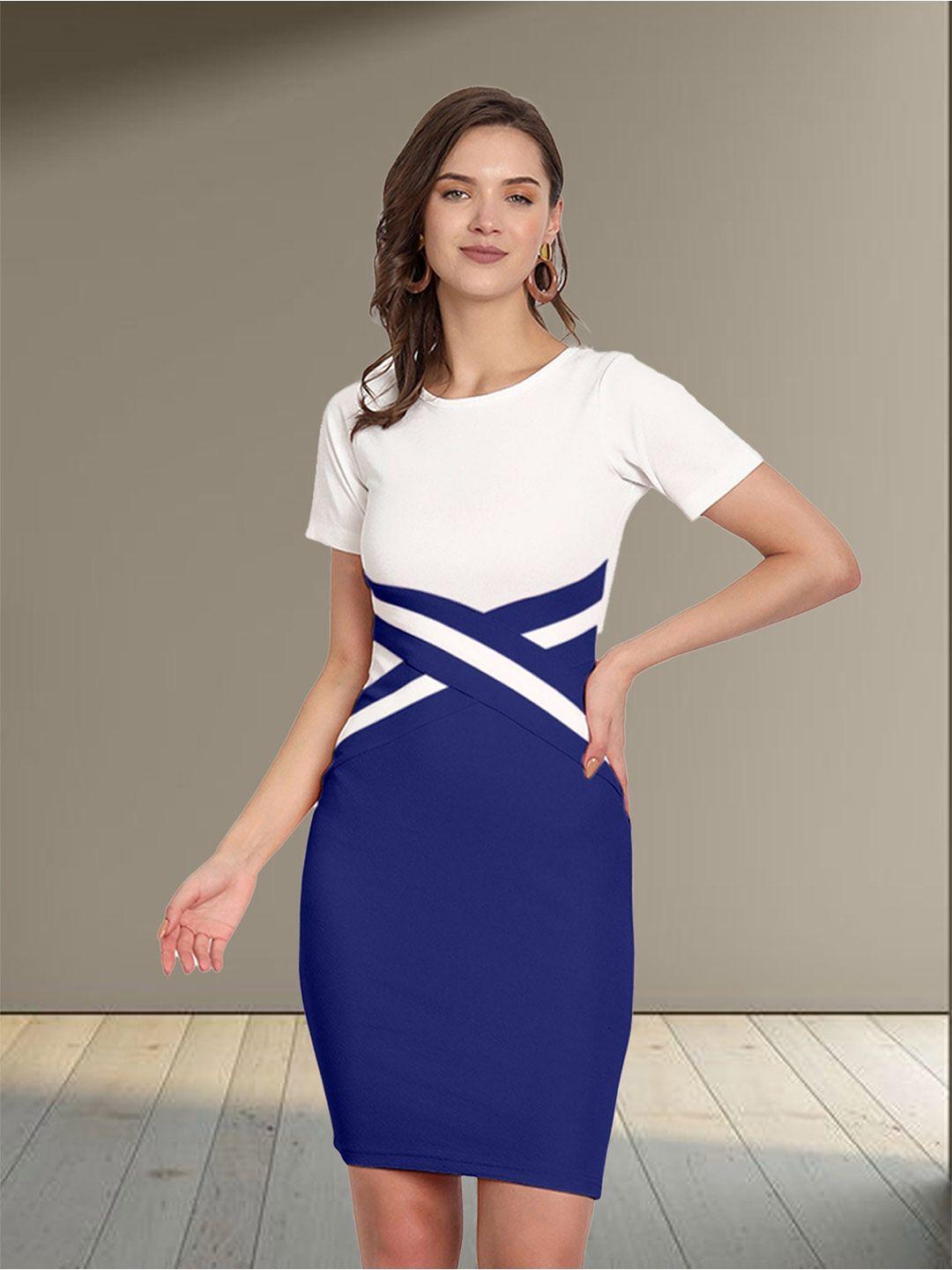 n n enterprise blue & indigo colourblocked a-line dress