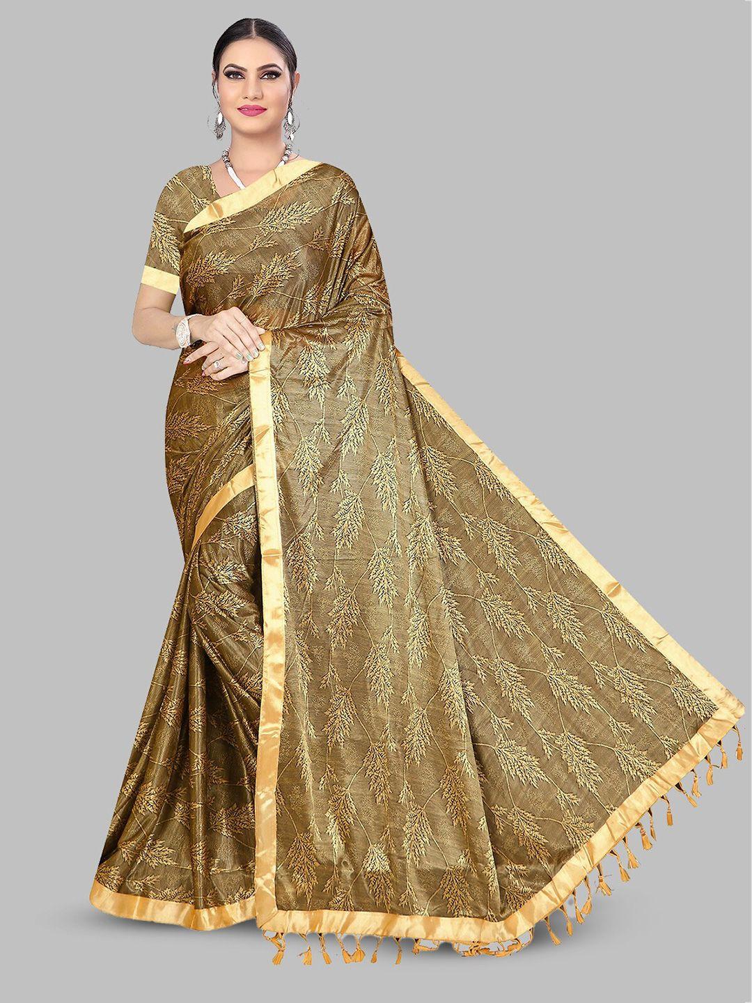 n n enterprise cream-coloured & gold-toned floral embroidered poly georgette leheriya saree