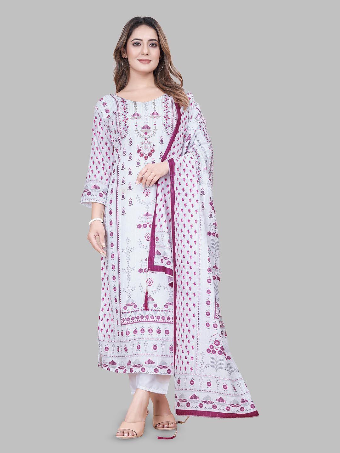 n n enterprise embroidered pure cotton kurta & trousers with dupatta