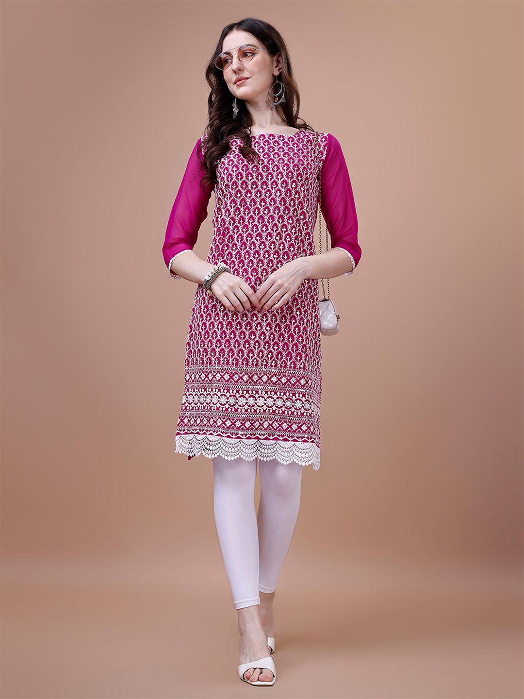 n n enterprise ethnic motifs embroidered straight kurta