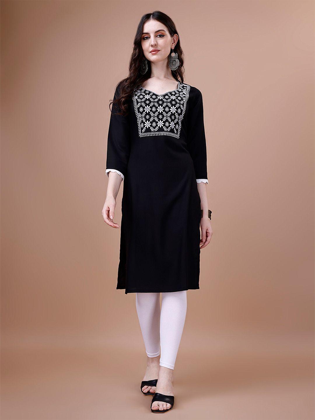 n n enterprise ethnic motifs embroidered straight kurta