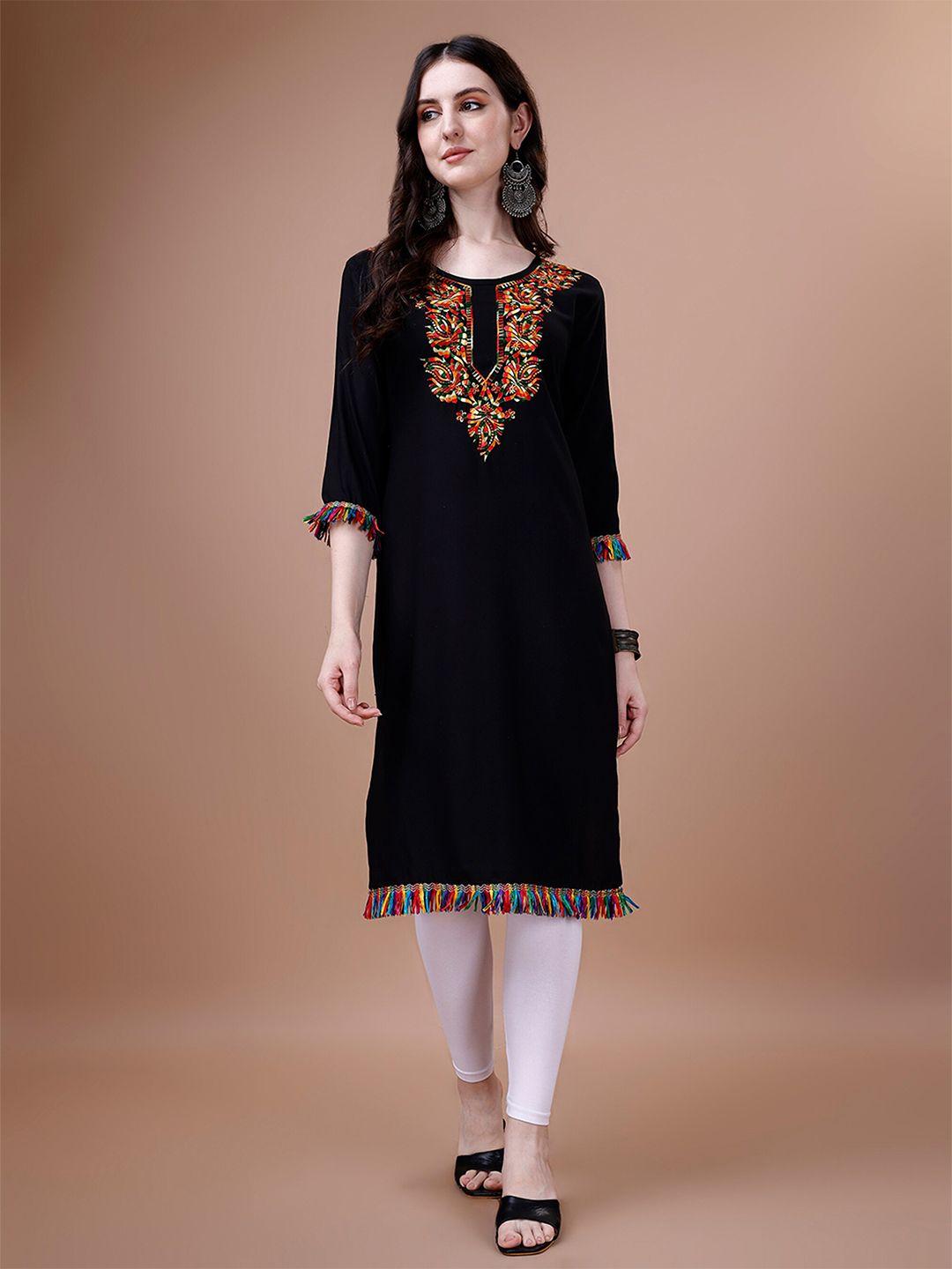 n n enterprise ethnic motifs embroidered straight kurta