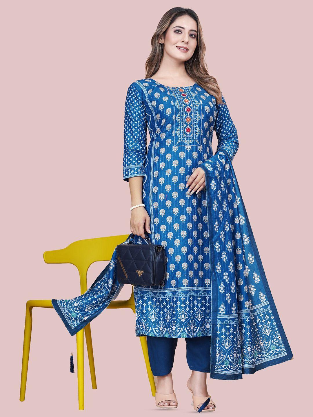 n n enterprise ethnic motifs printed cotton kurta with trousers & dupatta