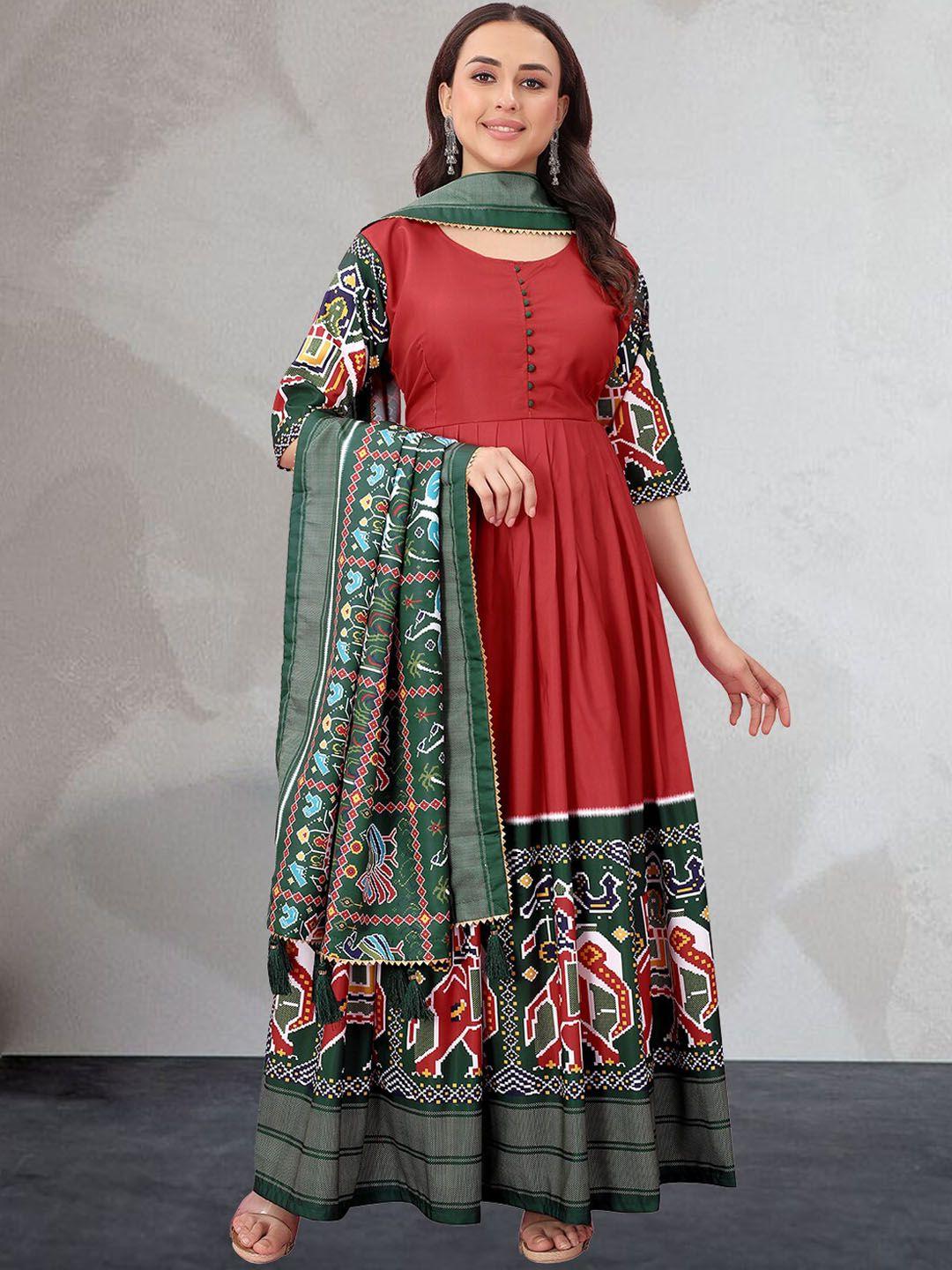 n n enterprise ethnic motifs printed fit & flare ethnic dress with dupatta