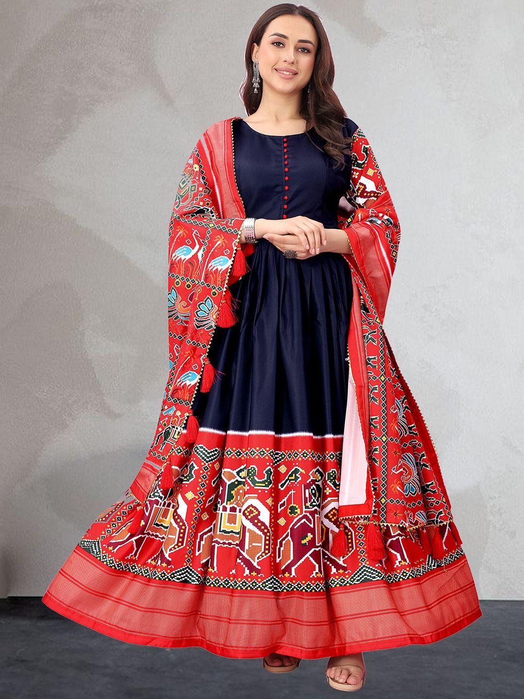 n n enterprise ethnic motifs printed fit & flare ethnic dress with dupatta