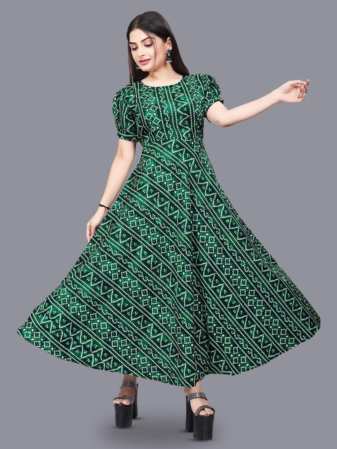 n n enterprise ethnic motifs printed puff sleeve fit & flare maxi dress