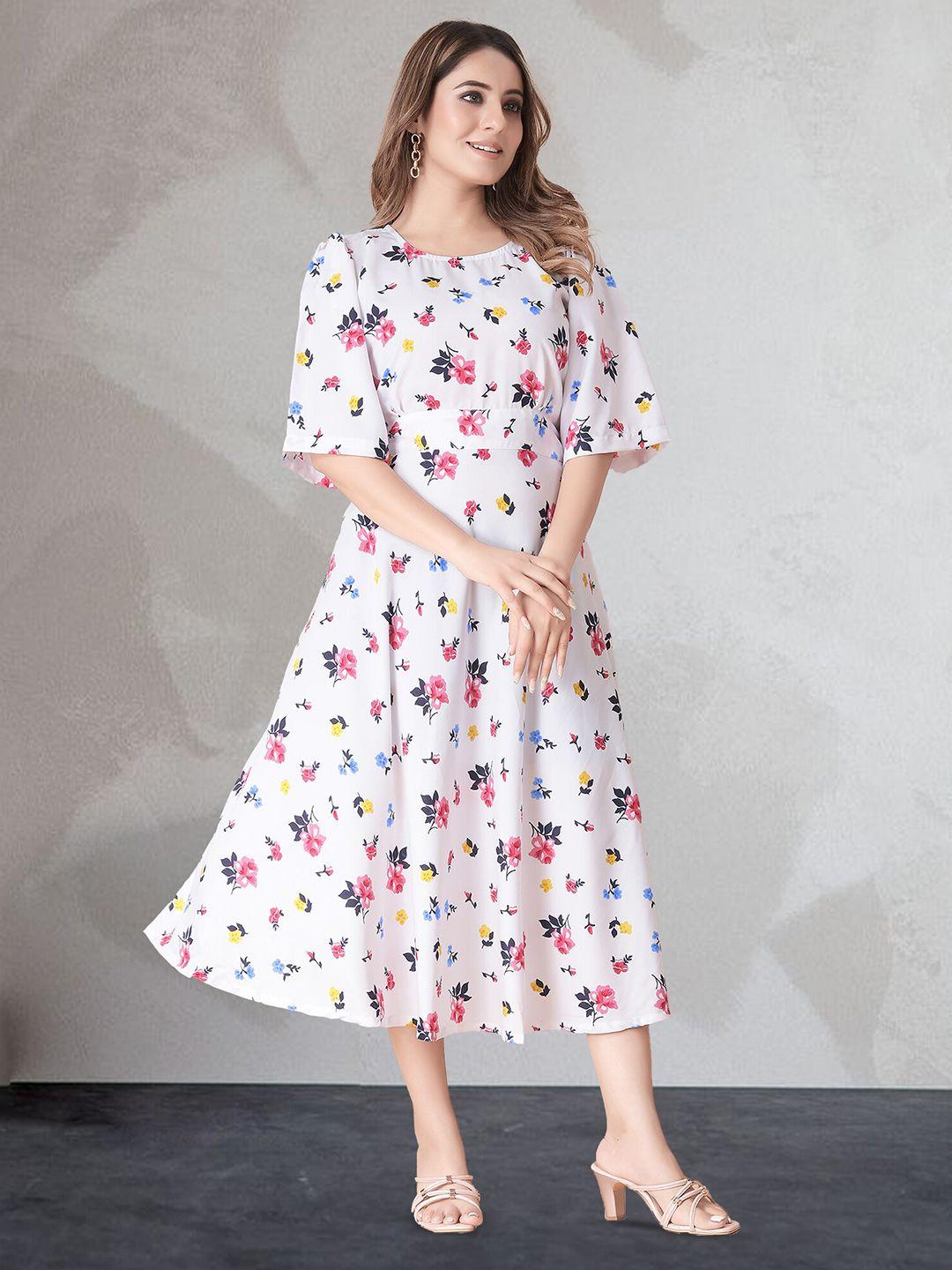 n n enterprise floral print crepe a-line midi dress