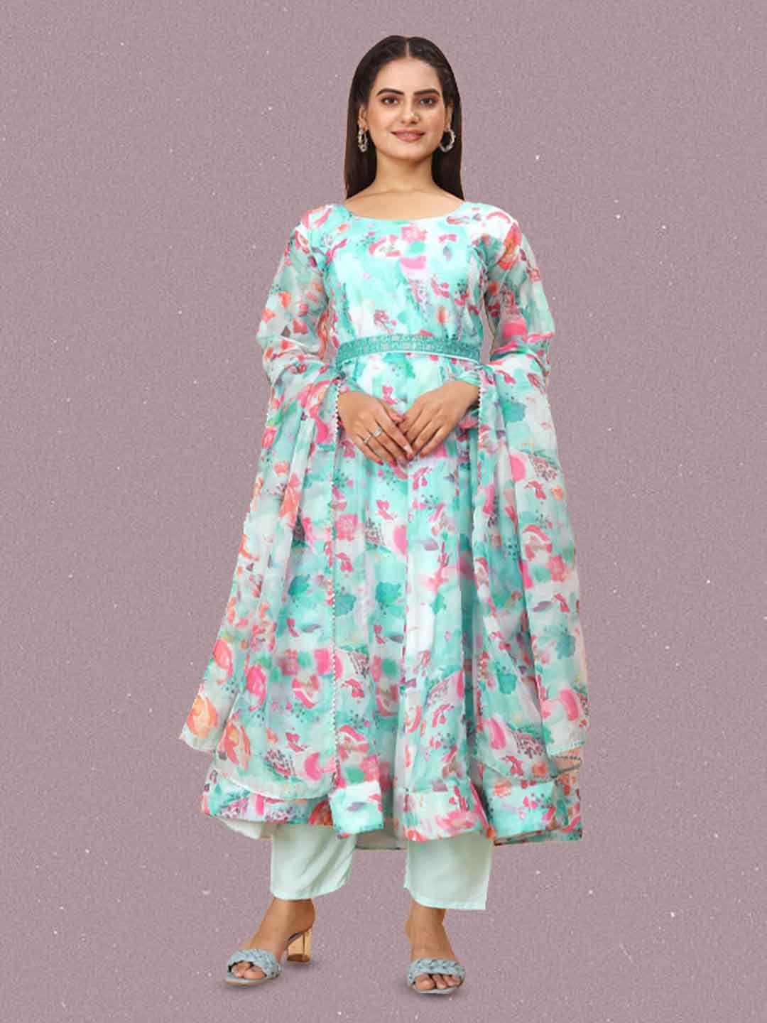 n n enterprise floral printed kurta with trousers & dupatta