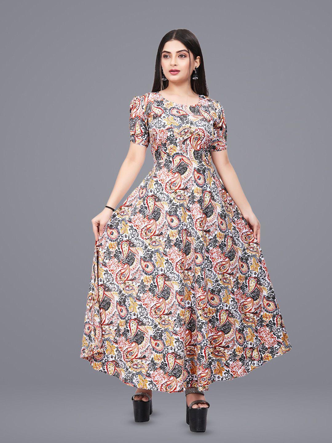 n n enterprise floral printed puff sleeves fit and flare dress