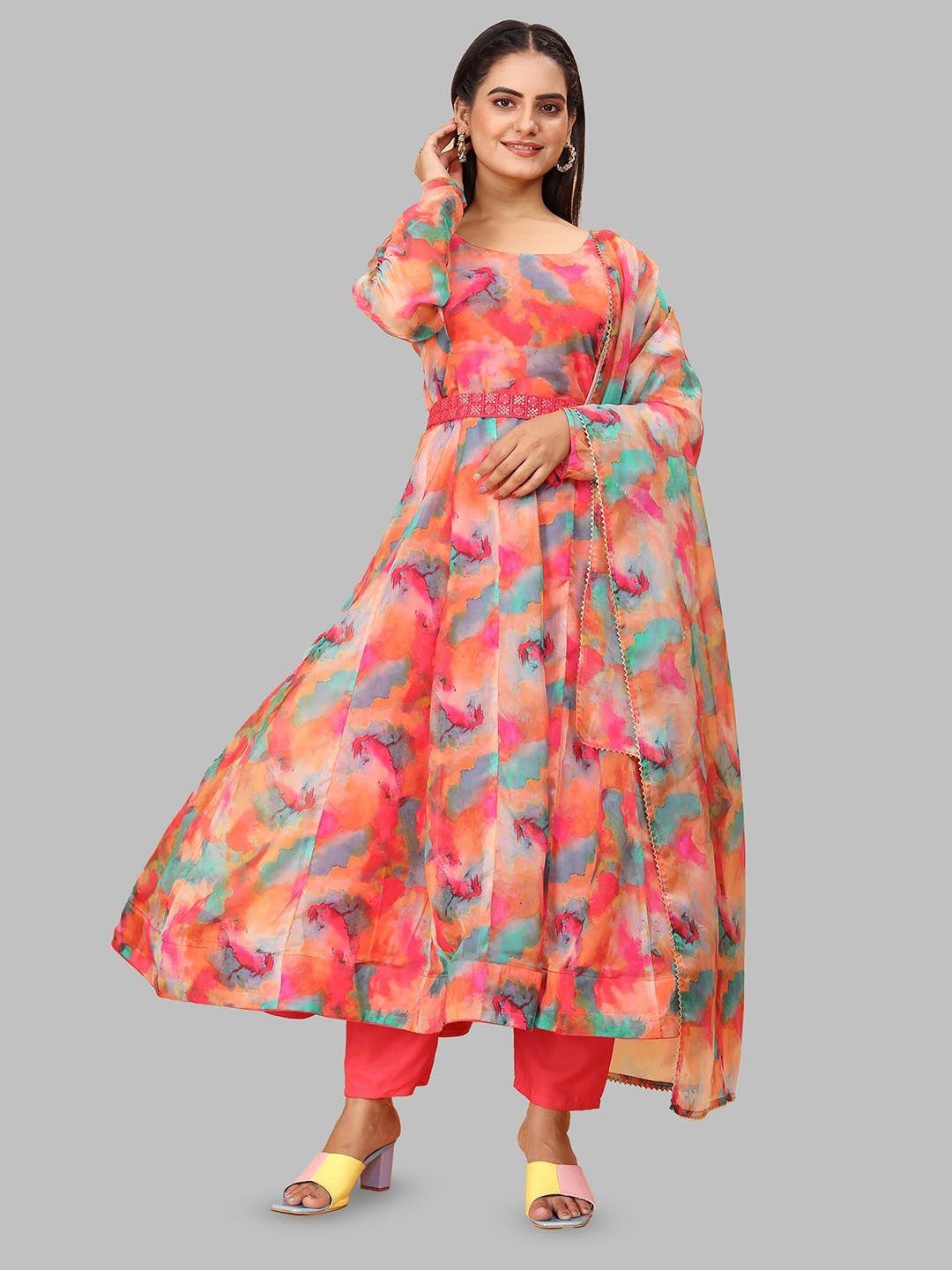 n n enterprise printed anarkali kurta & trousers with dupatta