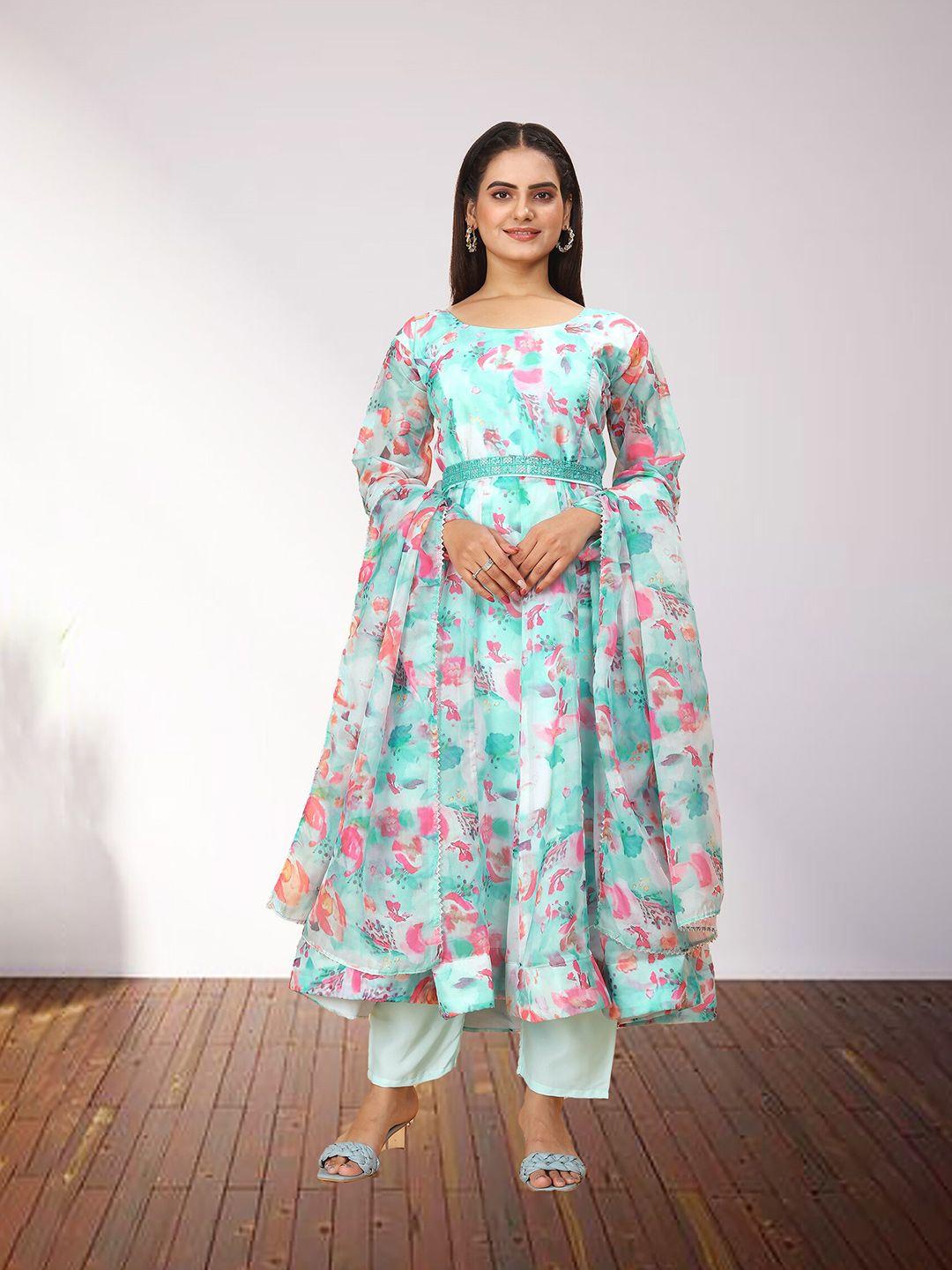 n n enterprise printed anarkali kurta & trousers with dupatta