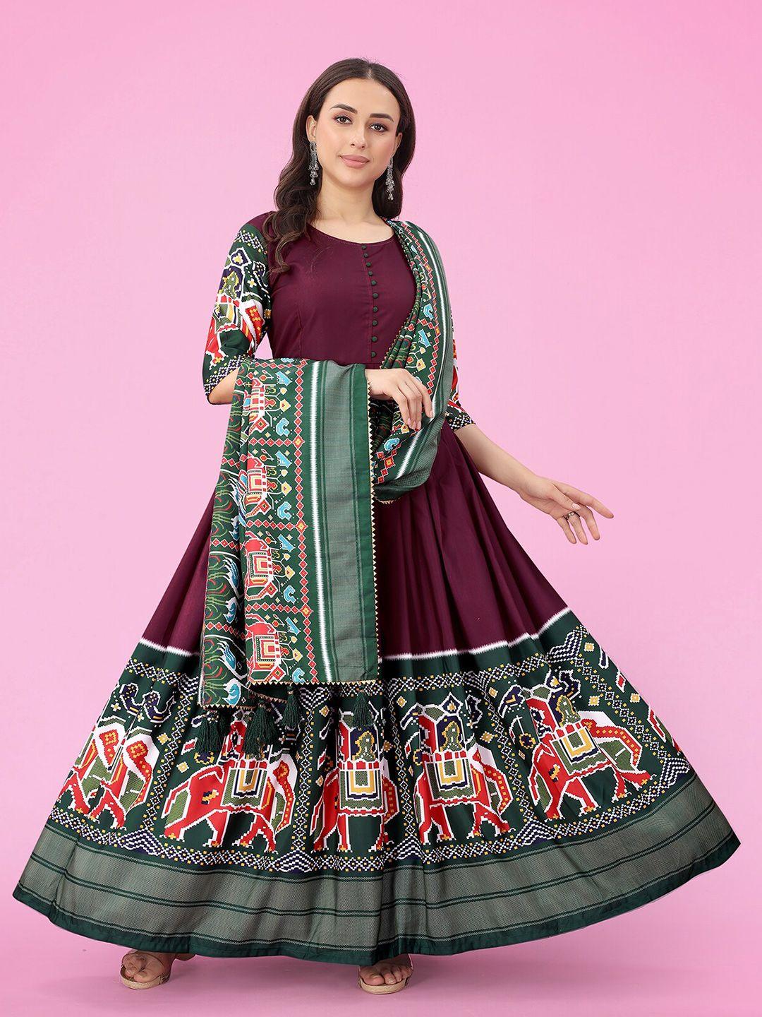 n n enterprise printed pleated gown ethnic dress with dupatta
