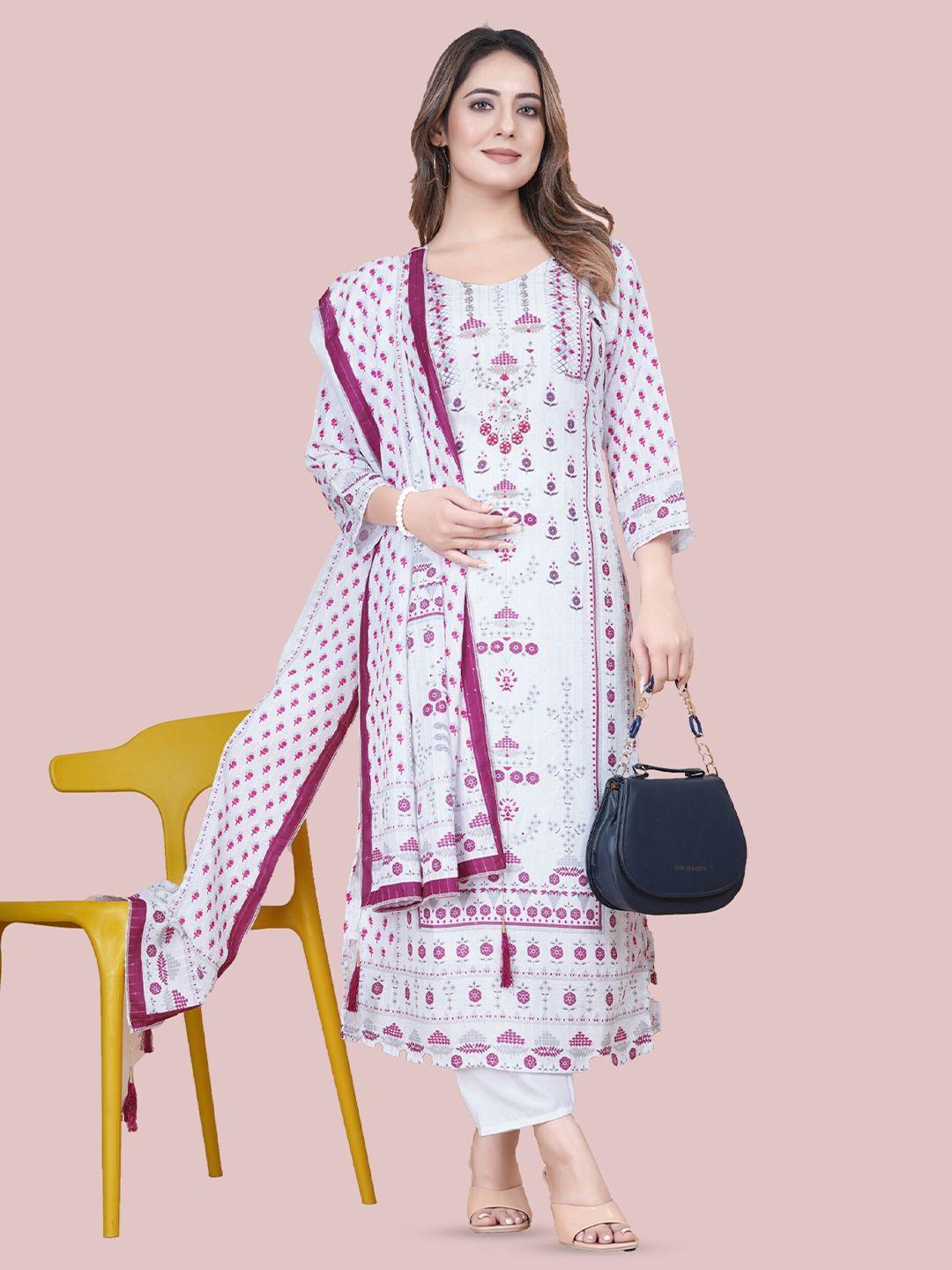 n n enterprise printed pure cotton kurta with trousers & dupatta