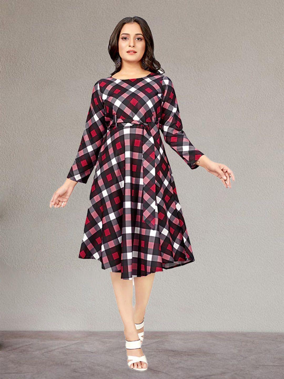 n n enterprise red checked fit & flare dress