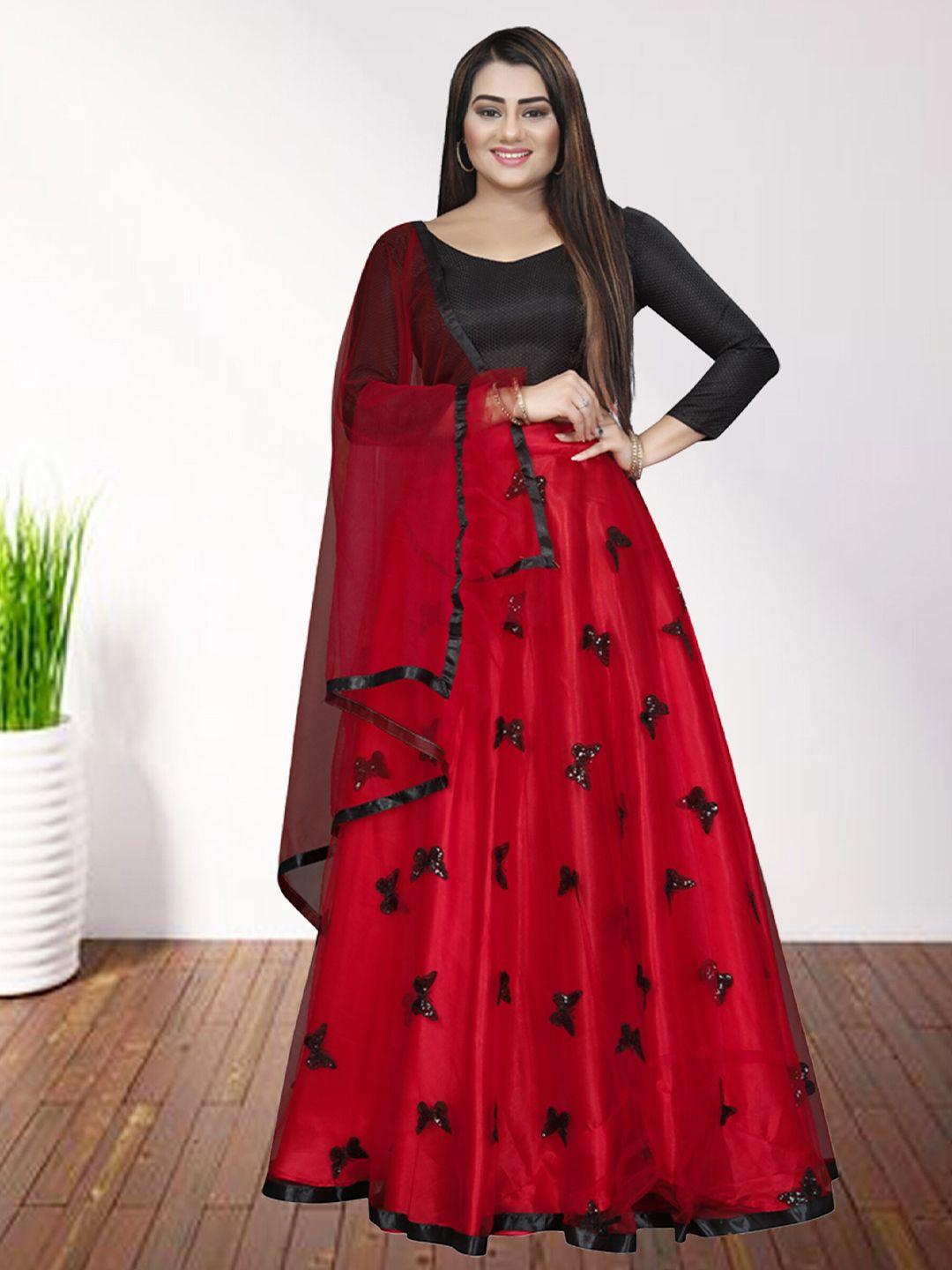 n n enterprise sequinned semi-stitched lehenga & unstitched blouse with dupatta