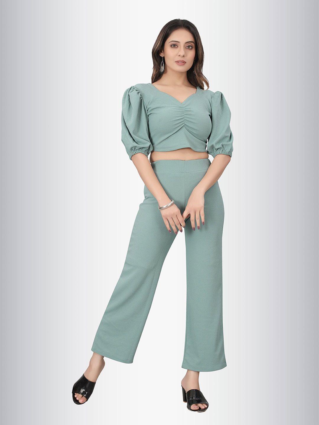 n n enterprise v-neck puff sleeves top and trousers