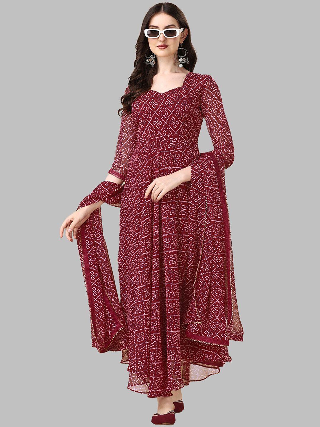 n n enterprise women bandhani printed georgette anarkali kurta with dupatta