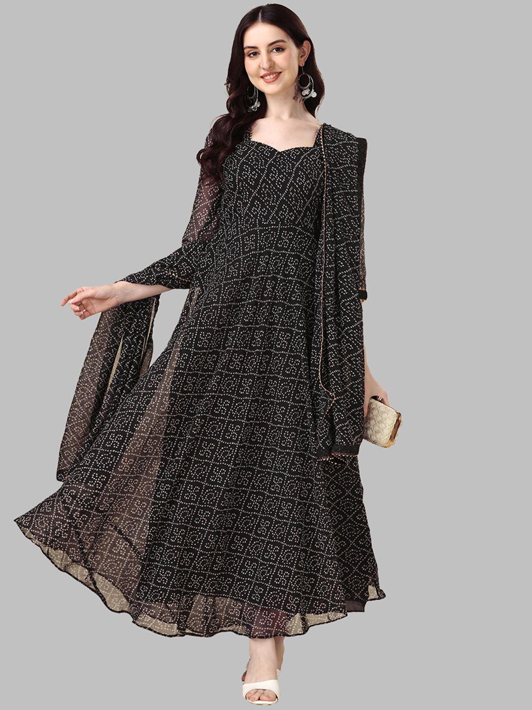 n n enterprise women black ethnic motifs printed kurti with dupatta