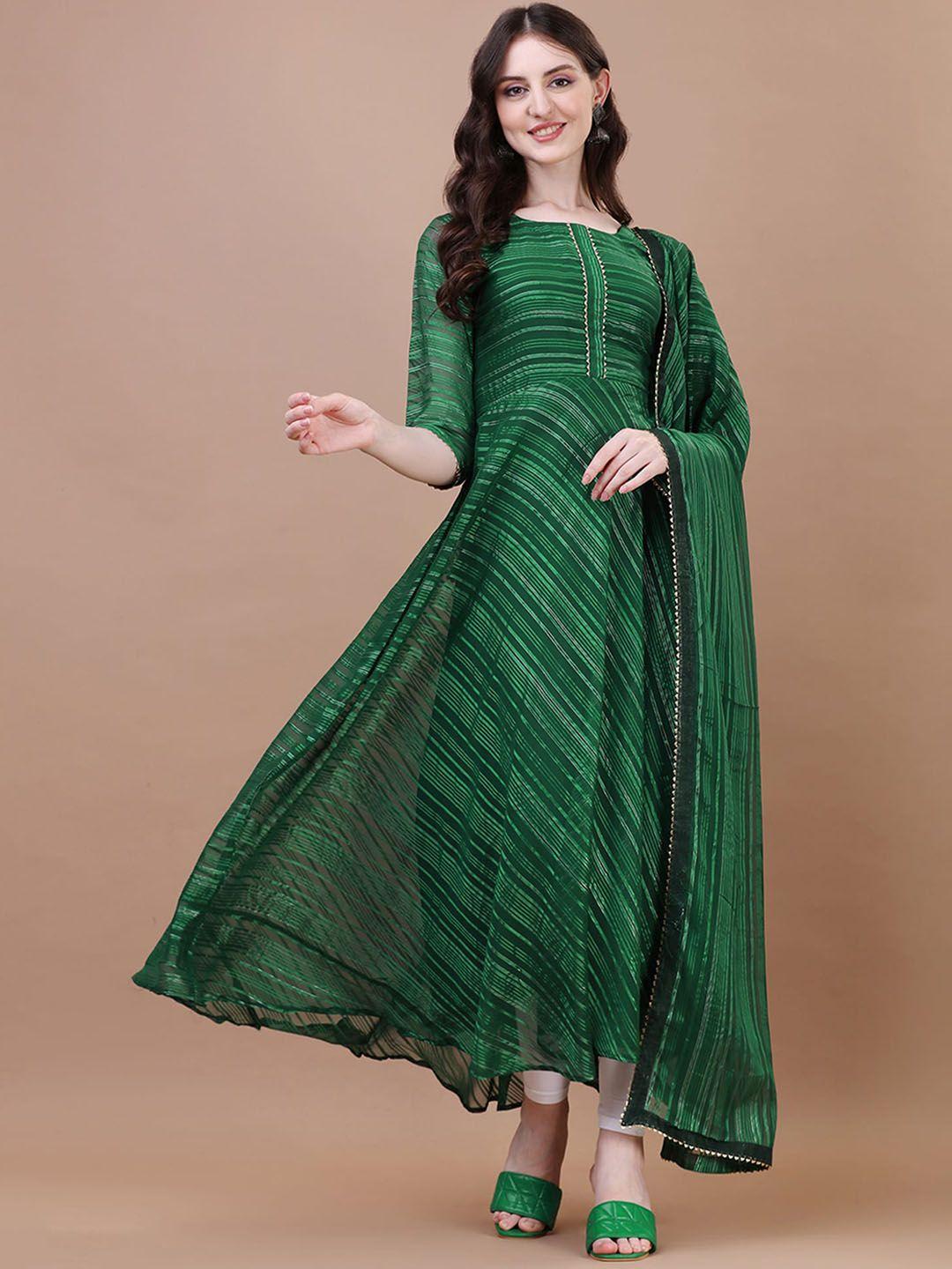 n n enterprise women green ethnic motifs regular silk georgette kurti with pyjamas & with dupatta