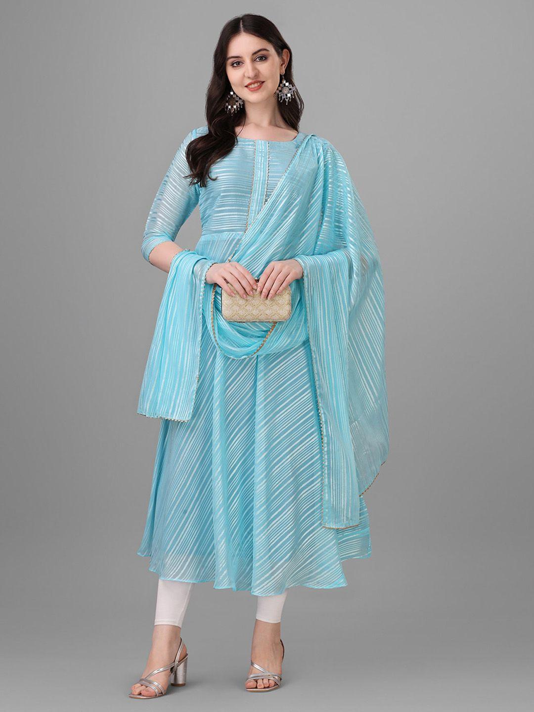 n n enterprise women turquoise blue ethnic motifs regular silk georgette kurti with pyjamas & with dupatta