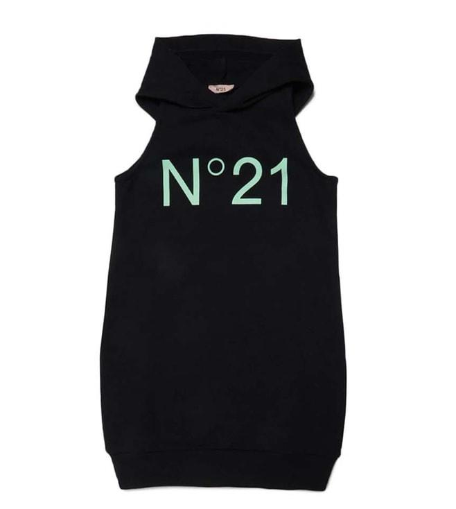 n21 kids black fleece logo fitted dress
