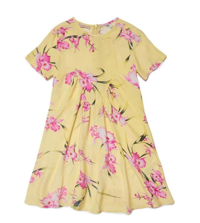 n21 kids yellow floral print fitted fit dress