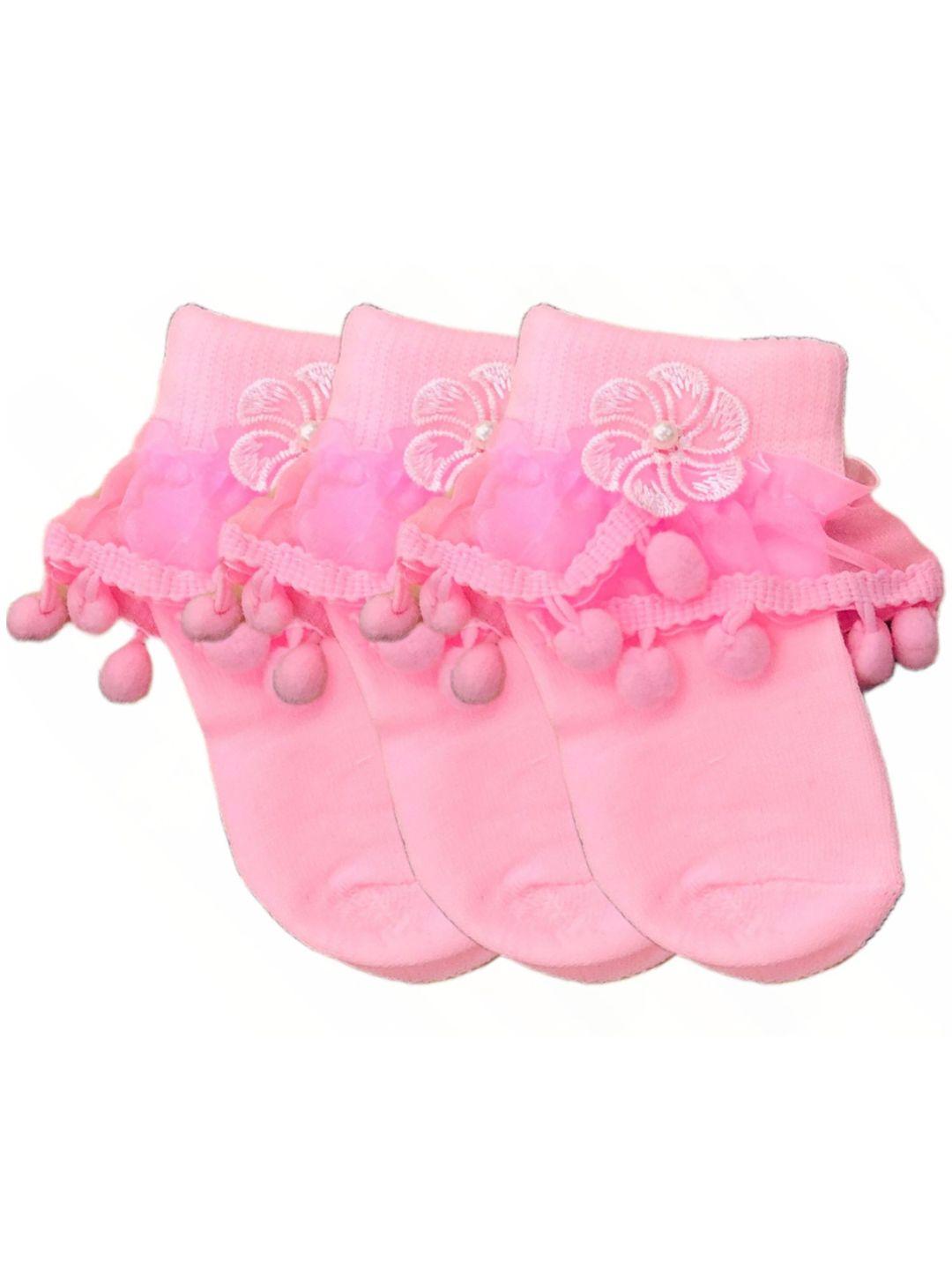 n2s next2skin infant girls pack of 3 pink super combed cotton above ankle-length socks