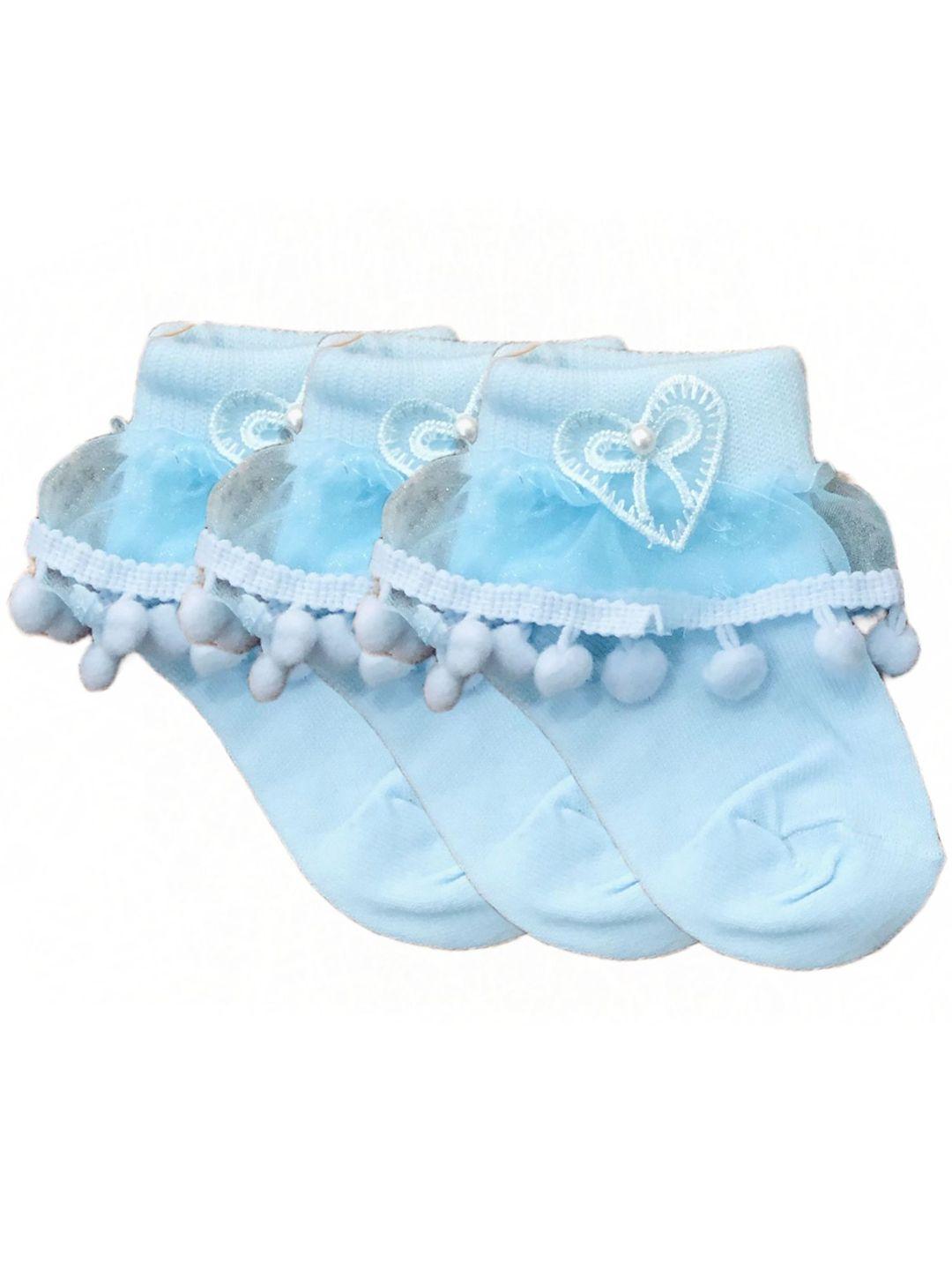 n2s next2skin  infant girls set of 3 blue cotton socks with frills