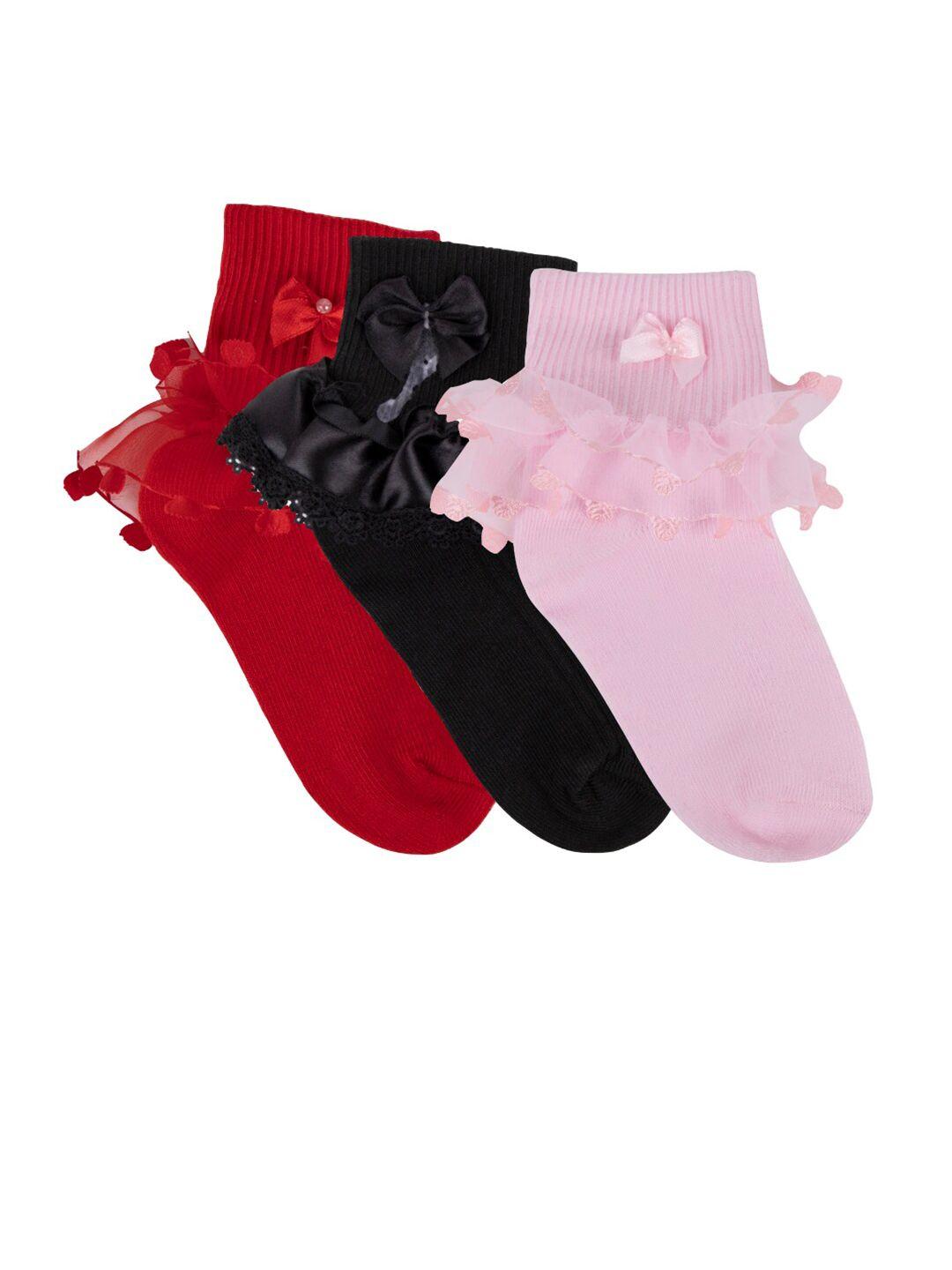 n2s next2skin girls pack of 3 assorted combed cotton above ankle-length socks