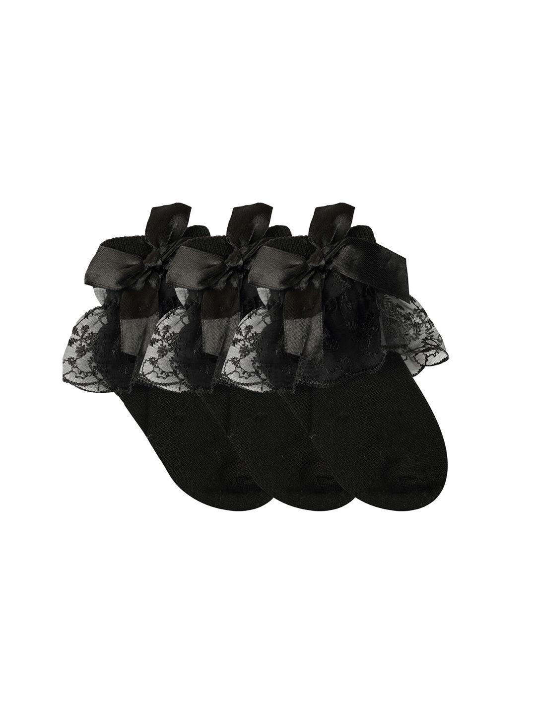 n2s next2skin girls pack of 3 black patterned socks