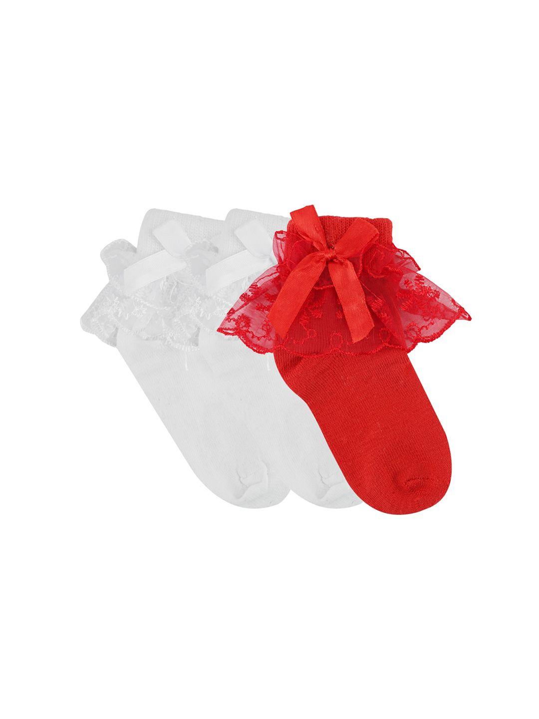 n2s next2skin girls pack of 3 white & red cotton socks with frills