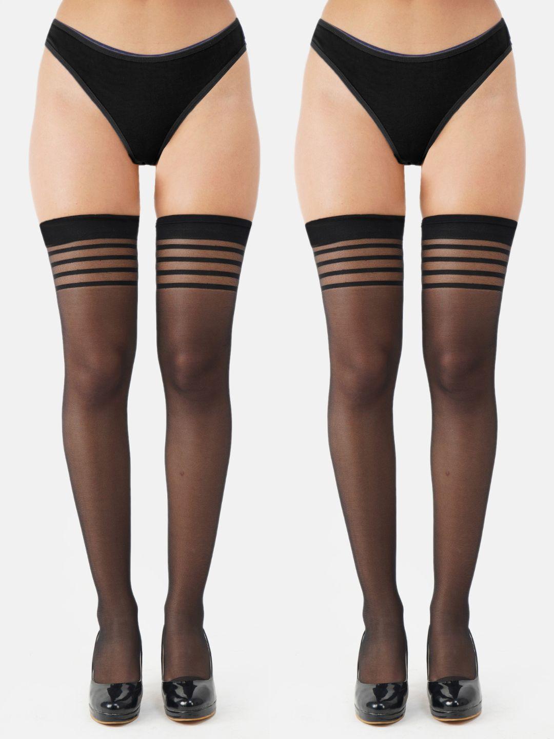 n2s next2skin pack of 2 women black sheer thigh-high transparent stockings