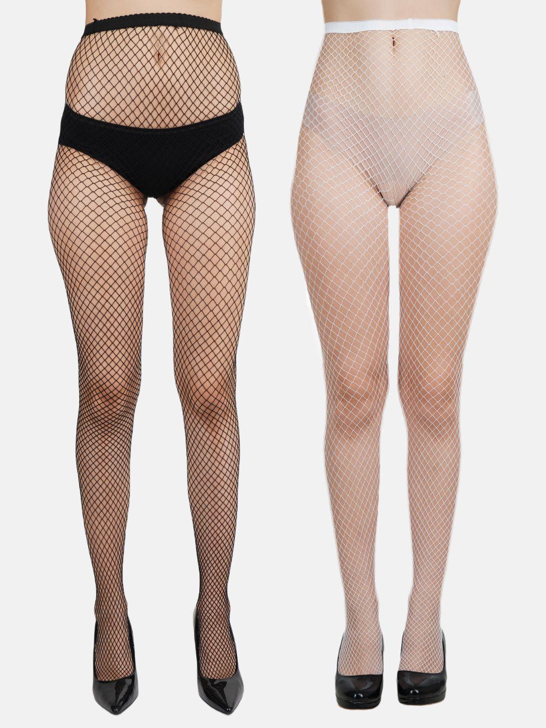 n2s next2skin pack of 2 women solid high rise sheer fish net stocking