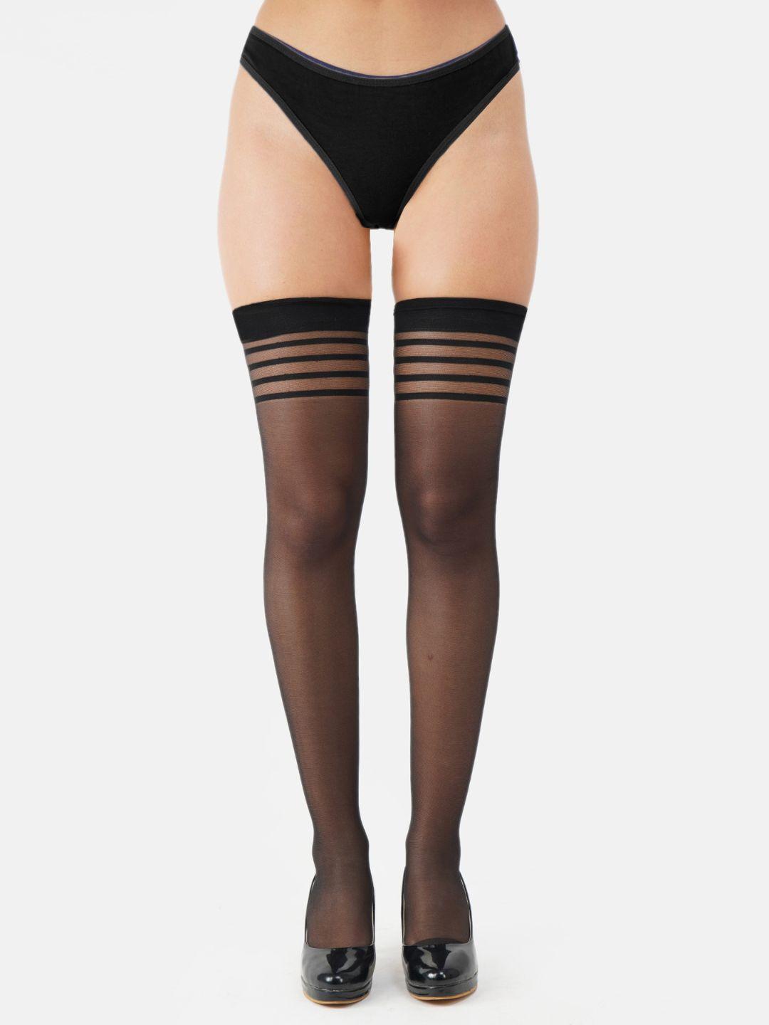 n2s next2skin women black solid sheer thigh-high stockings