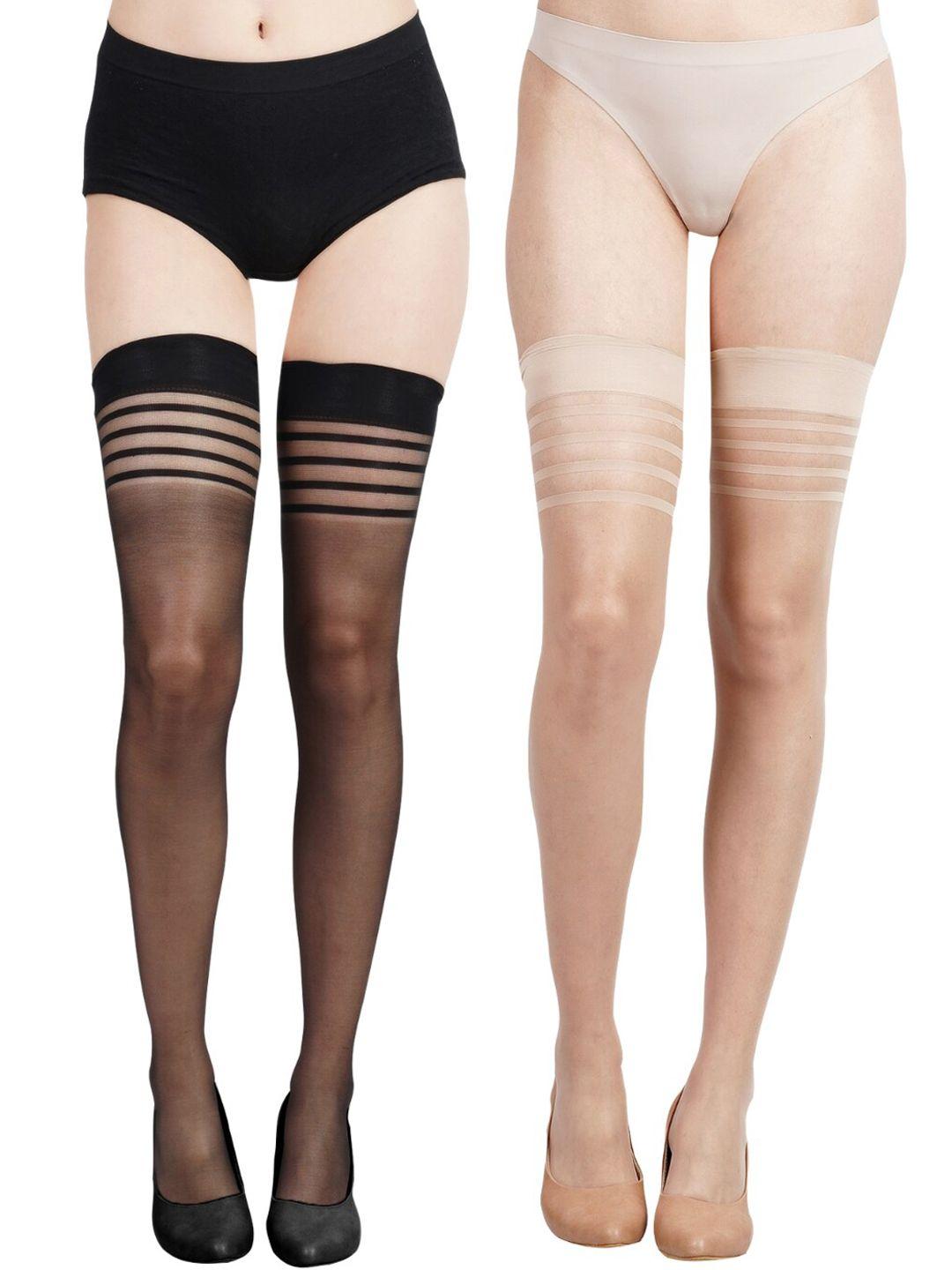 n2s next2skin women nude & black pack of 2 sheer thigh-high transparent stockings