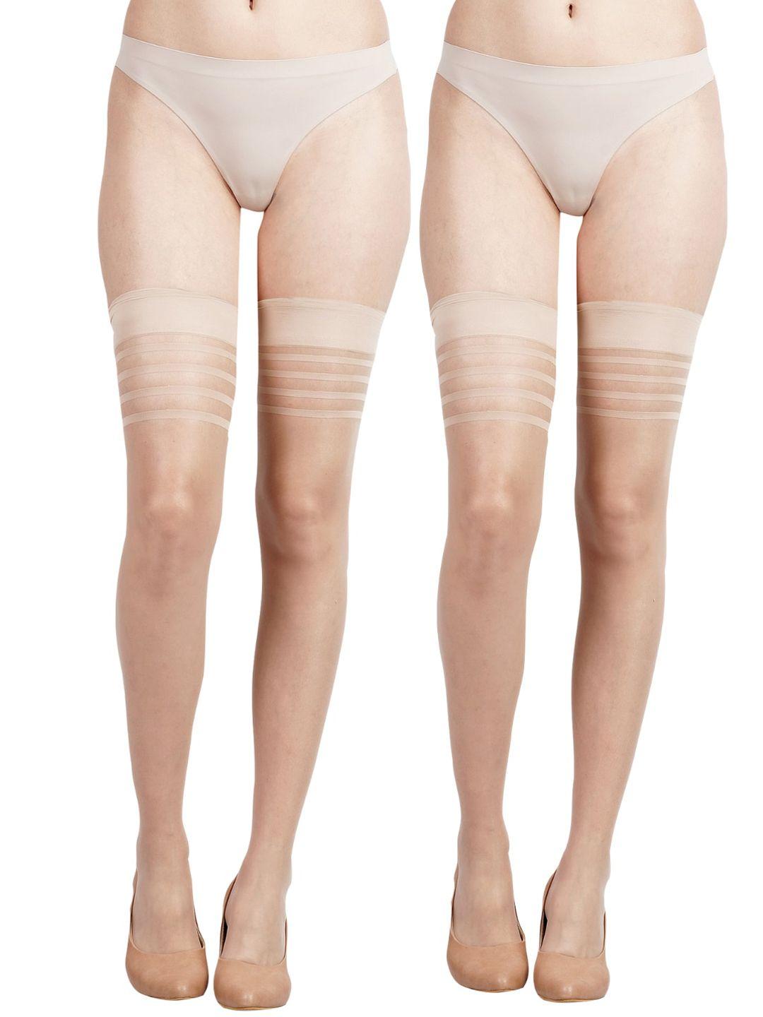 n2s next2skin women set of 2 nude-coloured sheer thigh-high transparent stockings