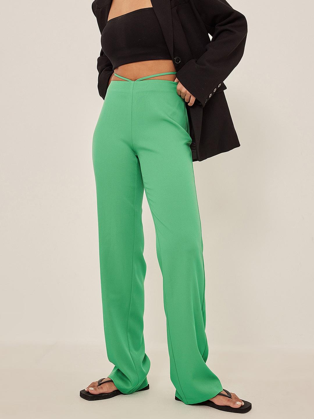 na-kd women green flared high-rise trousers