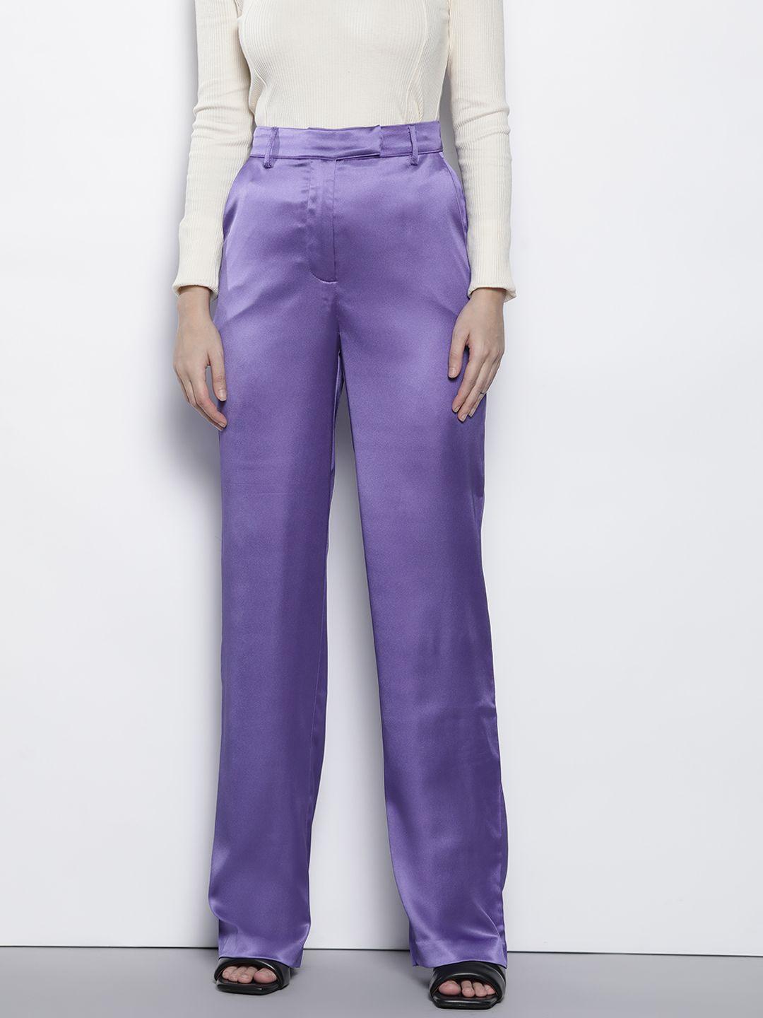 na-kd women purple straight fit  trousers