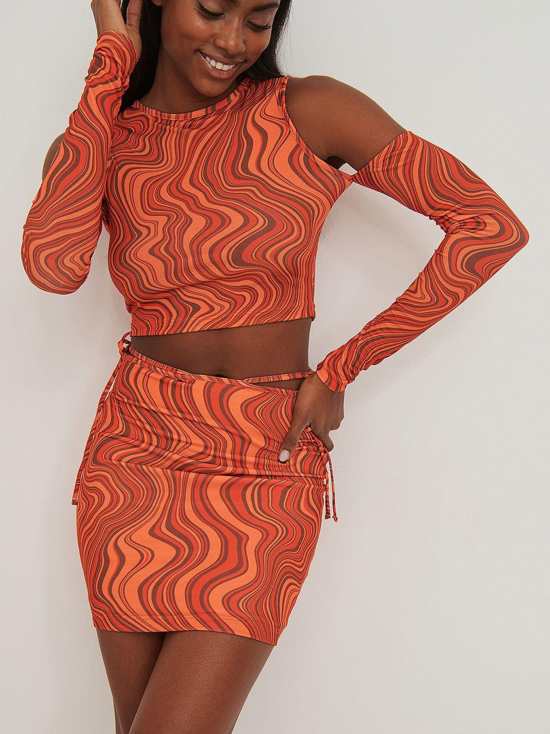 na-kd abstract print tie-up detail bodycon mini skirt