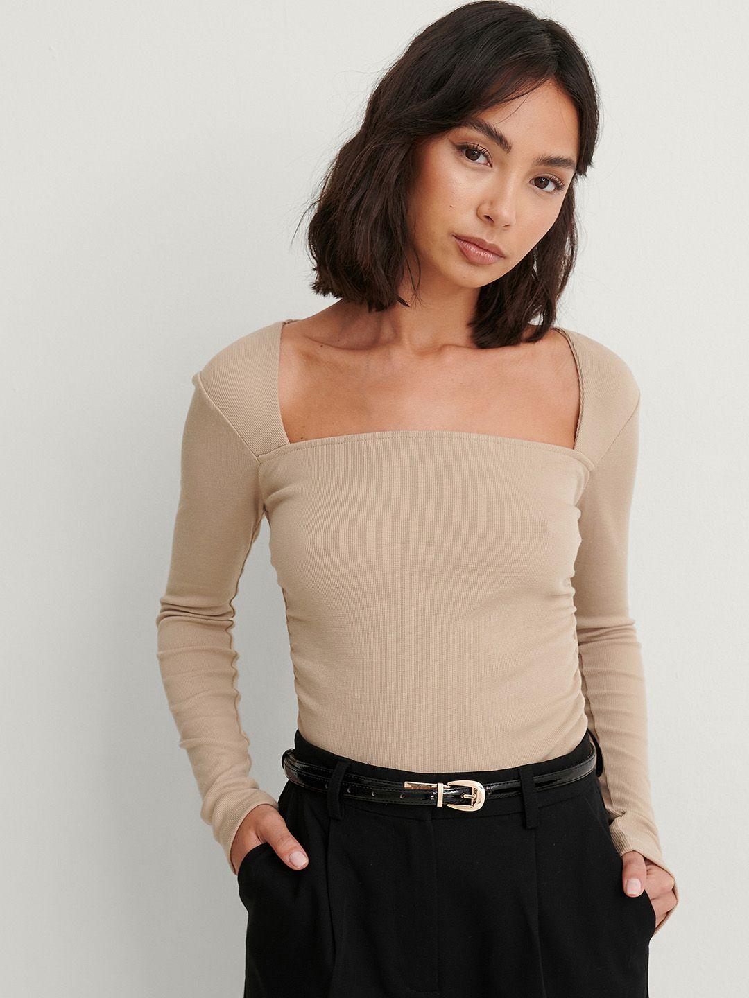 na-kd beige knitted top