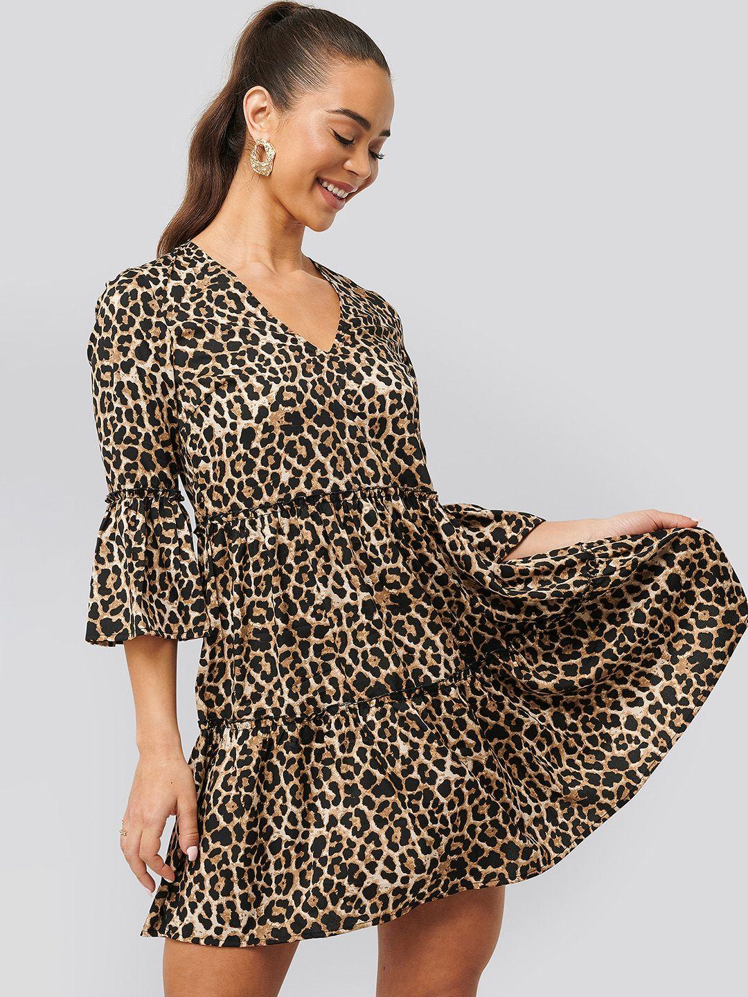 na-kd black & beige leopard a-line mini dress
