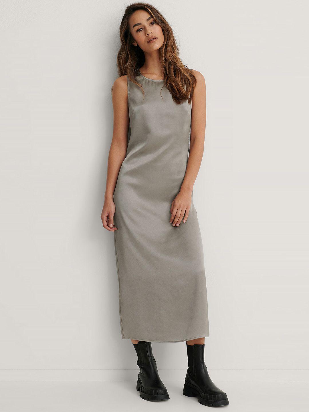na-kd charcoal grey backless sheath midi dress