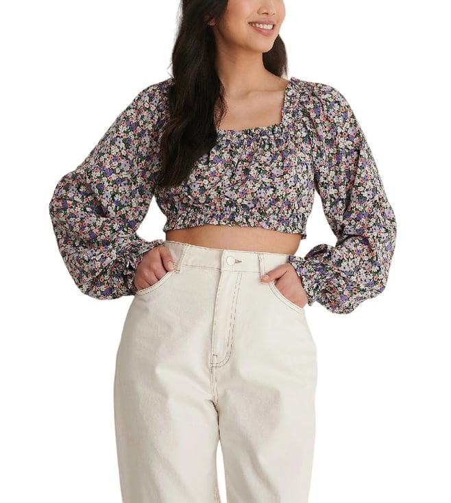 na-kd multi flower print regular fit top