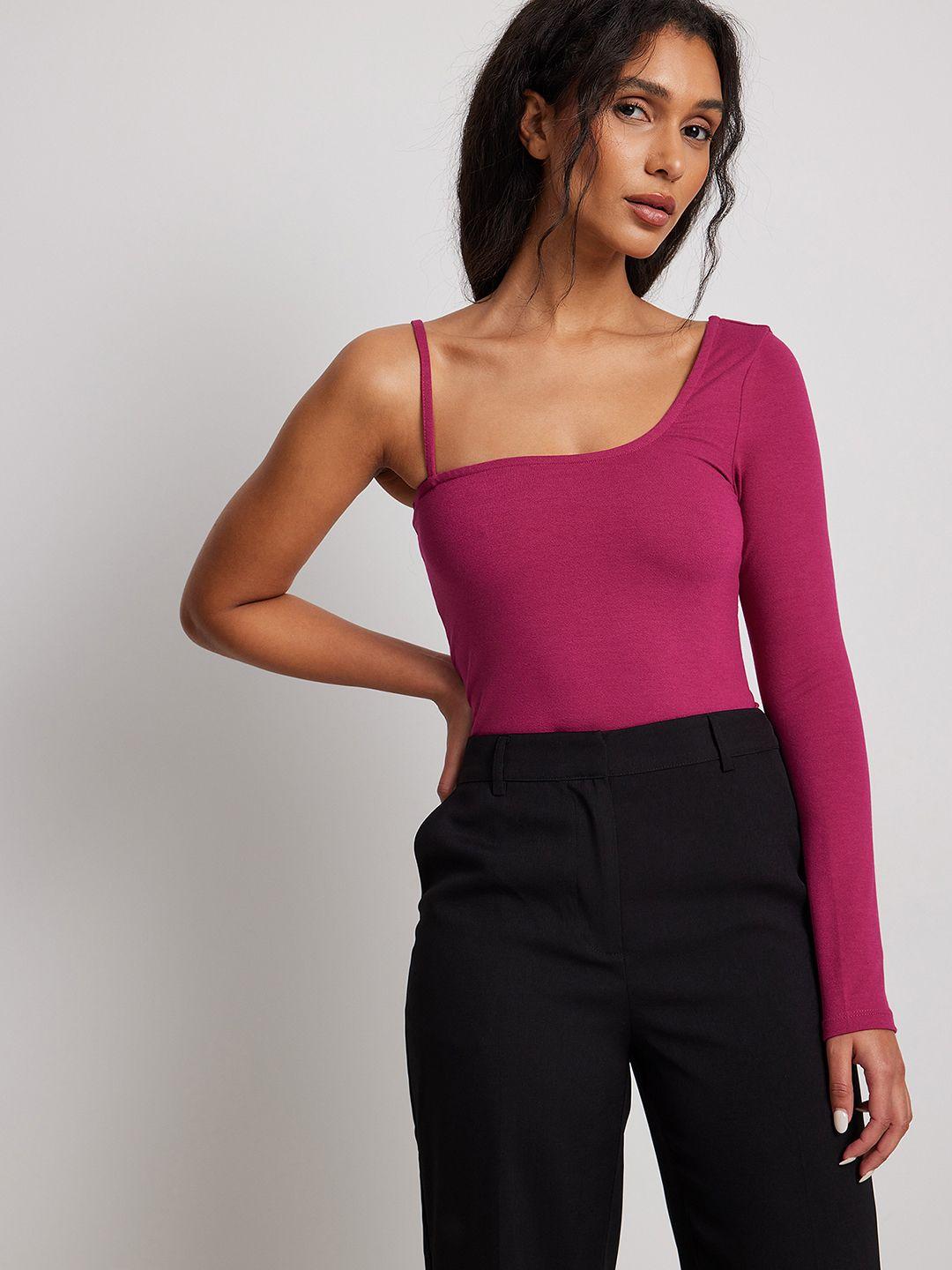 na-kd one shoulder strap fitted top