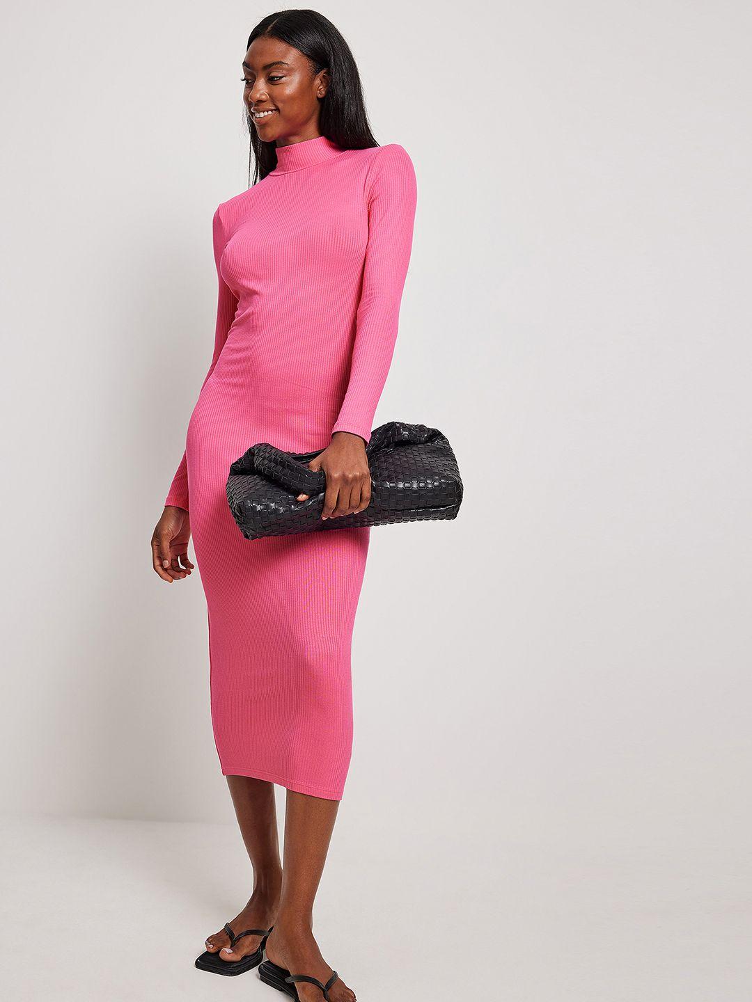 na-kd pink ribbed bodycon midi dress