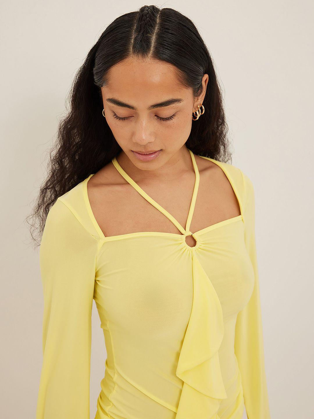 na-kd ruffles detail semi sheer top