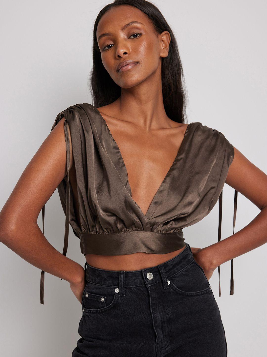na-kd satin extended sleeves crop top