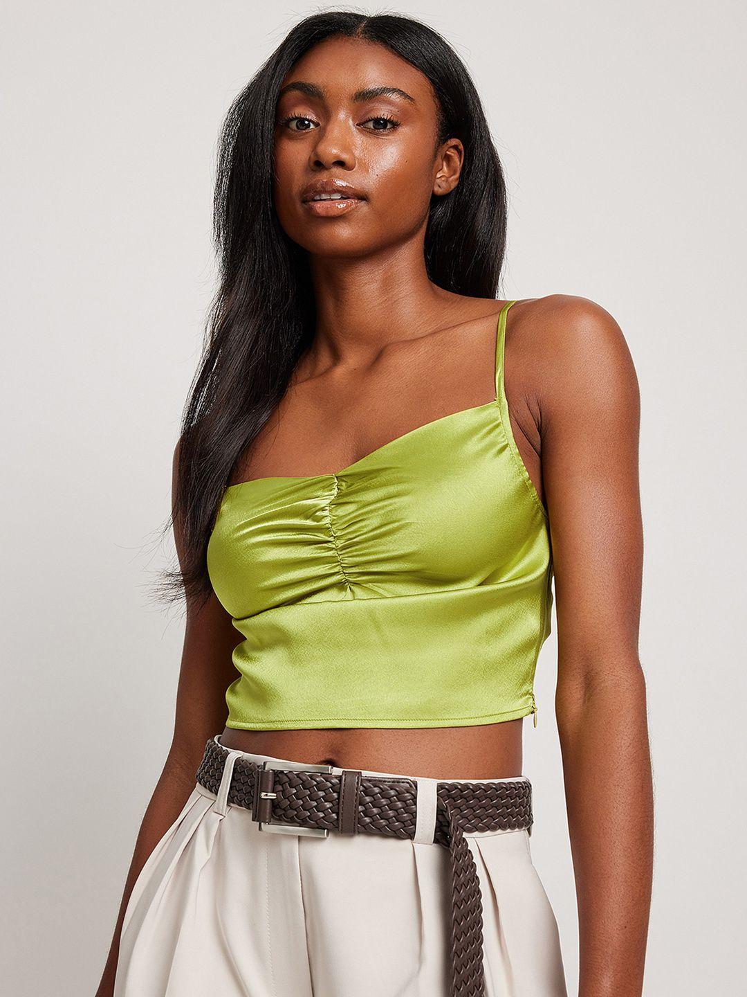 na-kd satin shoulder straps crop top