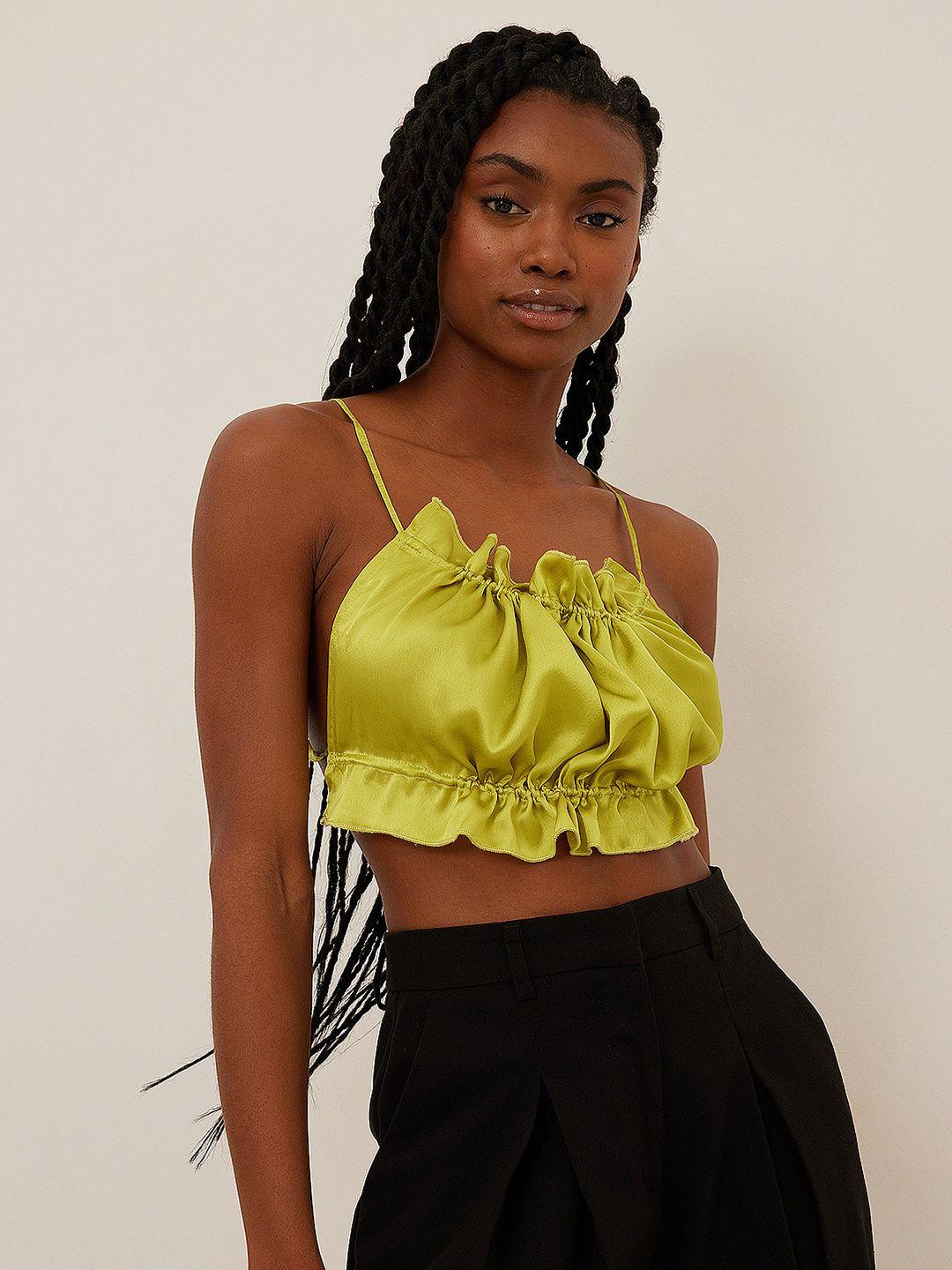 na-kd satin shoulder straps styled back crop top